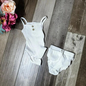 NEW PatPat Matching White Ribbed Baby Girl Outfit Size 3-6 Months